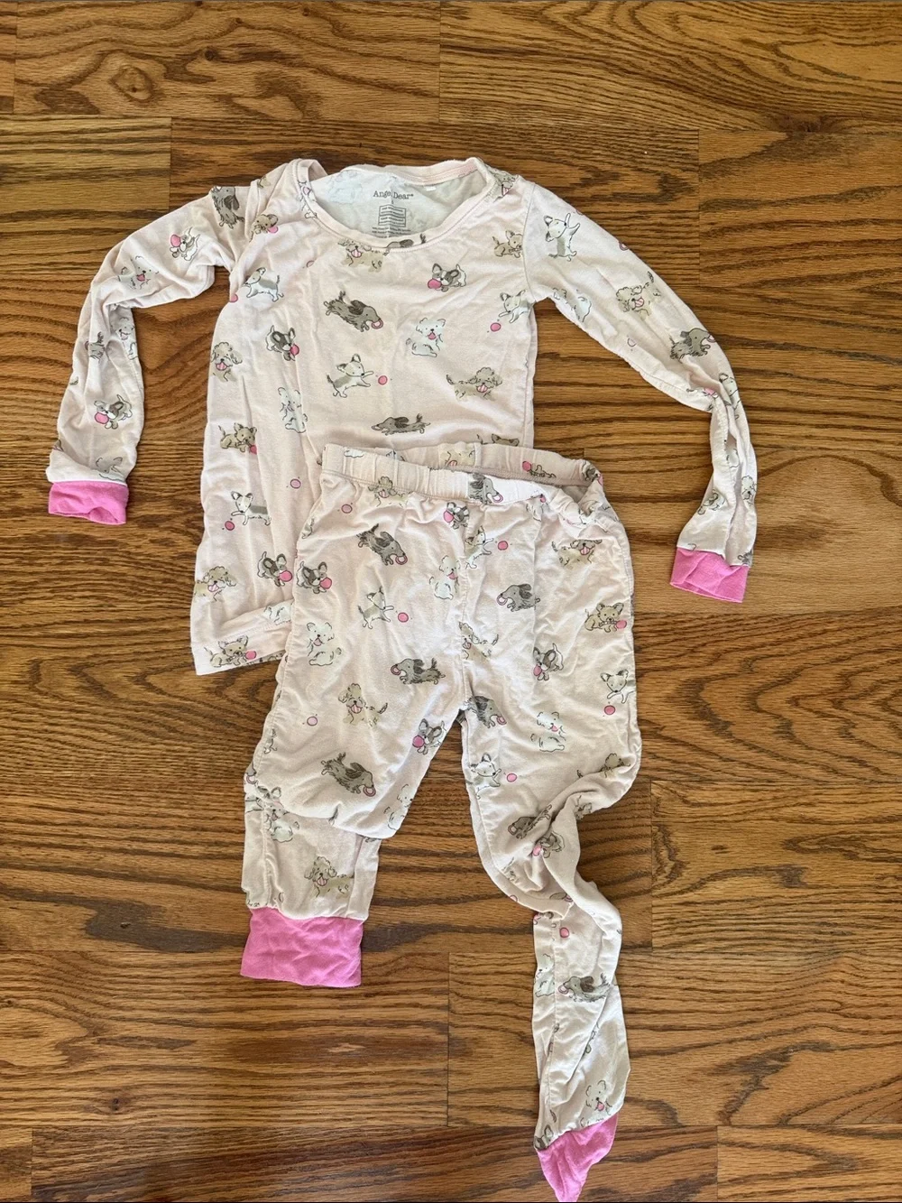 Angel Dear Light Pink Puppy Print Pajama Set with Hot Pink Cuffs